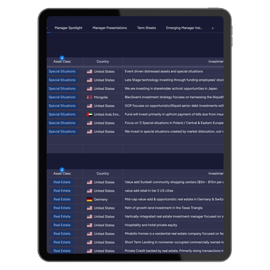 AlphaSeek platform interface displaying curated private equity and venture capital deal flow for family offices.